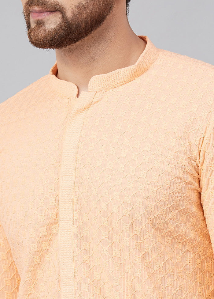 Peach Chikankari Embroidered Woven Design Straight Kurta VDVSD0589 - Indian Silk House Agencies