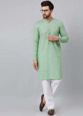 Green Chikankari Embroidered Woven Design Straight Kurta VDVSD0590 - Indian Silk House Agencies