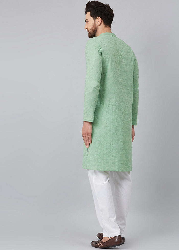 Green Chikankari Embroidered Woven Design Straight Kurta VDVSD0592 - Indian Silk House Agencies