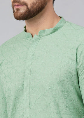 Green Chikankari Embroidered Woven Design Straight Kurta VDVSD0592 - Indian Silk House Agencies