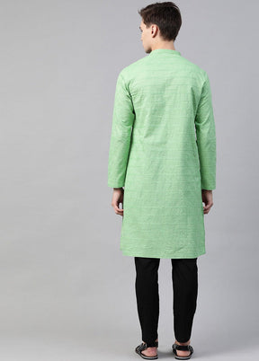 Cotton Full sleeve Chikankari Men Green Chikankari Embroidered Woven Design Straight Kurta VDVSD0596 - Indian Silk House Agencies