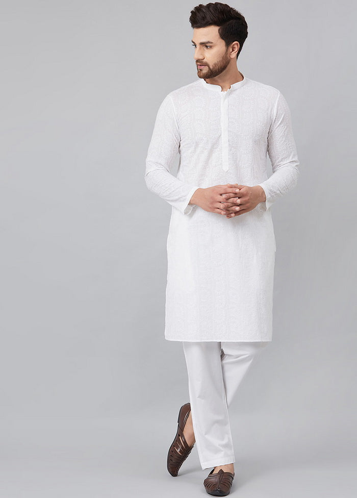 White And Green Chikankari Embroidered Straight Kurta VDVSD0600 - Indian Silk House Agencies