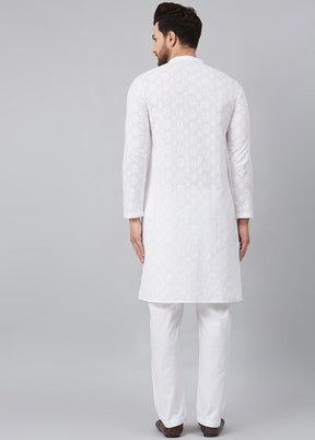 White And Green Chikankari Embroidered Straight Kurta VDVSD0602 - Indian Silk House Agencies