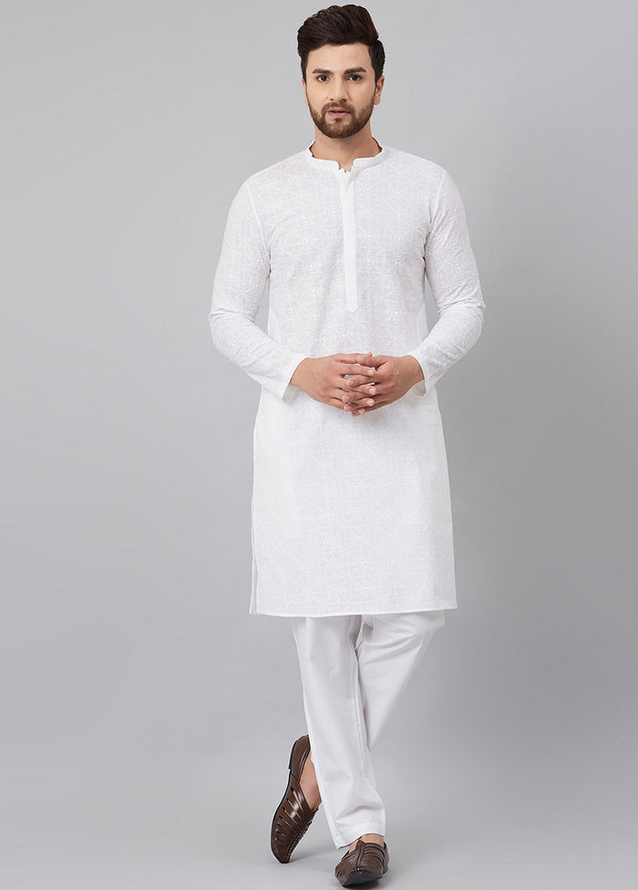 White And Green Chikankari Embroidered Straight Kurta VDVSD0604 - Indian Silk House Agencies