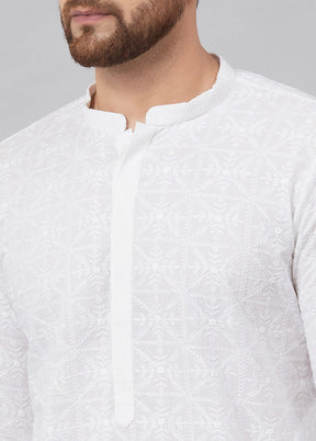 White And Green Chikankari Embroidered Straight Kurta VDVSD0604 - Indian Silk House Agencies