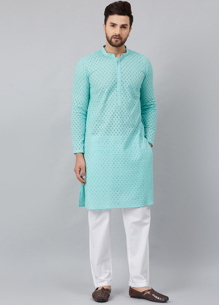 Lime Green Chikankari Embroidered Woven Design Straight Kurta VDVSD0606 - Indian Silk House Agencies