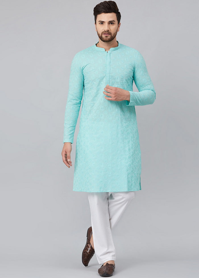 Lime Green Chikankari Embroidered Woven Design Straight Kurta VDVSD0608 - Indian Silk House Agencies