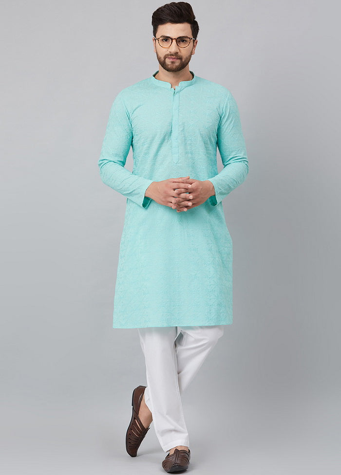 Lime Green Chikankari Embroidered Woven Design Straight Kurta VDVSD0610 - Indian Silk House Agencies