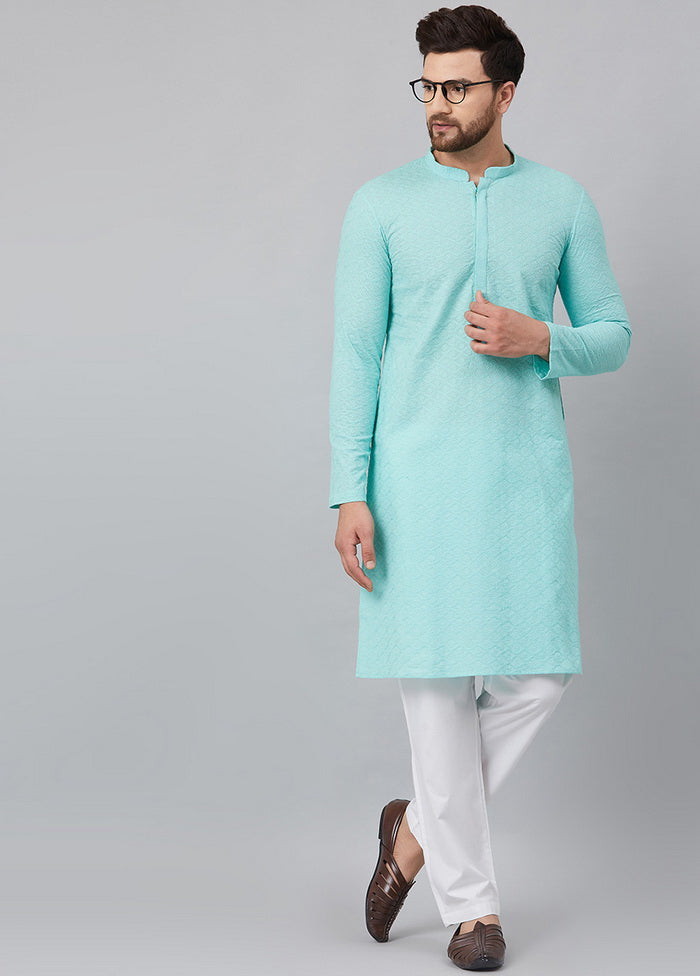 Lime Green Chikankari Embroidered Woven Design Straight Kurta VDVSD0611 - Indian Silk House Agencies