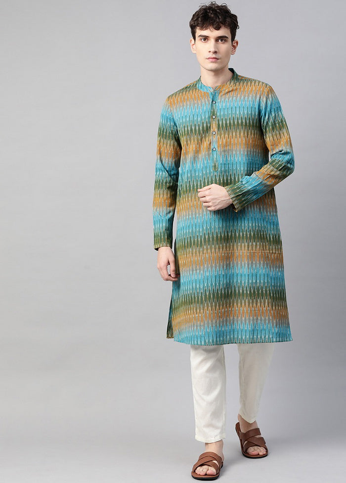 Cotton Full sleeve Handloom Men Multi Colour Ikat Woven Design Straight Kurta VDVSD0522 - Indian Silk House Agencies