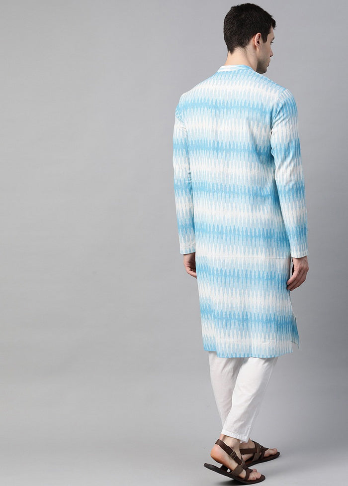 Off White And Blue Ikat Woven Design Straight Kurta VDVSD0526 - Indian Silk House Agencies