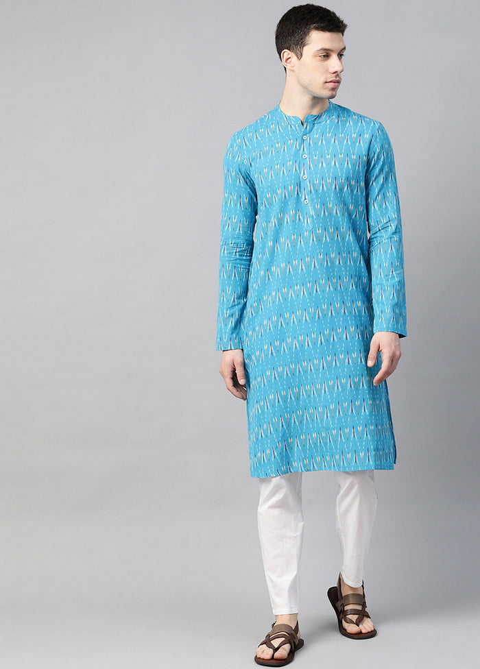 Blue And Gold Ikat Woven Design Straight Kurta VDVSD0527 - Indian Silk House Agencies