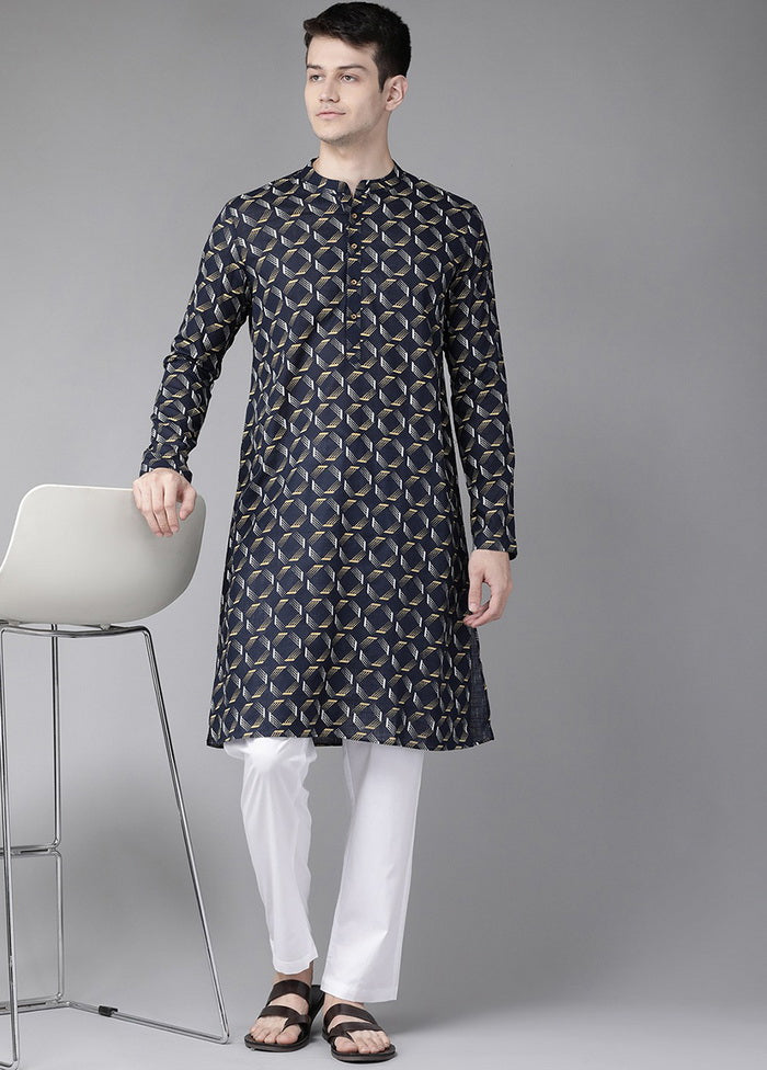 Navy Blue Straight Kurta VDVSD27102081 - Indian Silk House Agencies