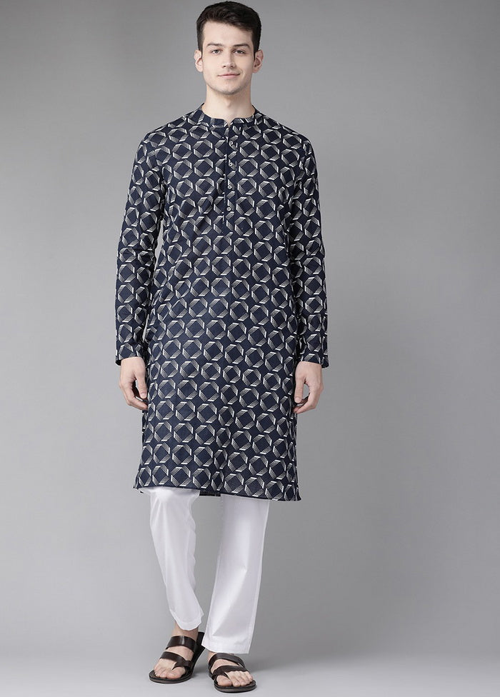 Navy Blue Straight Kurta VDVSD27102082 - Indian Silk House Agencies