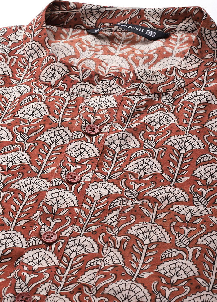 Maroon And Beige Hand Block Print Sustainable Straight Kurta VDVSD0496 - Indian Silk House Agencies