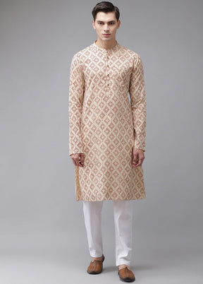 Beige Hand Block Print Sustainable Straight Kurta VDVSD0501 - Indian Silk House Agencies