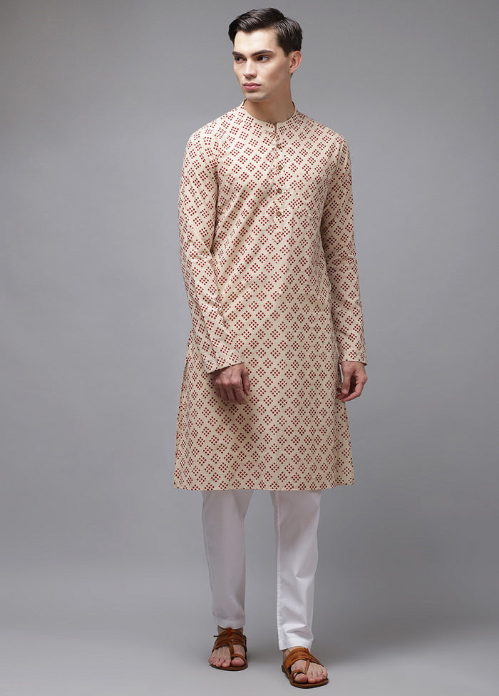 Beige And Maroon Hand Block Print Sustainable Straight Kurta VDVSD0503 - Indian Silk House Agencies