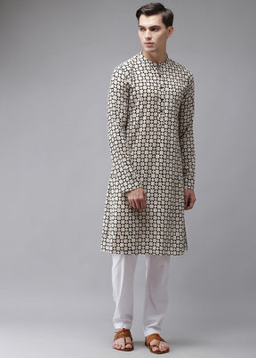 Beige And Black Hand Block Print Sustainable Straight Kurta VDVSD0506 - Indian Silk House Agencies