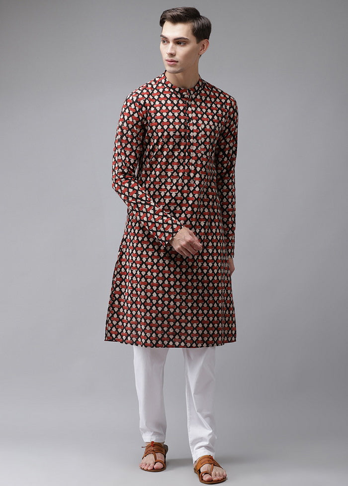 Maroon Hand Block Print Sustainable Straight Kurta VDVSD0511 - Indian Silk House Agencies