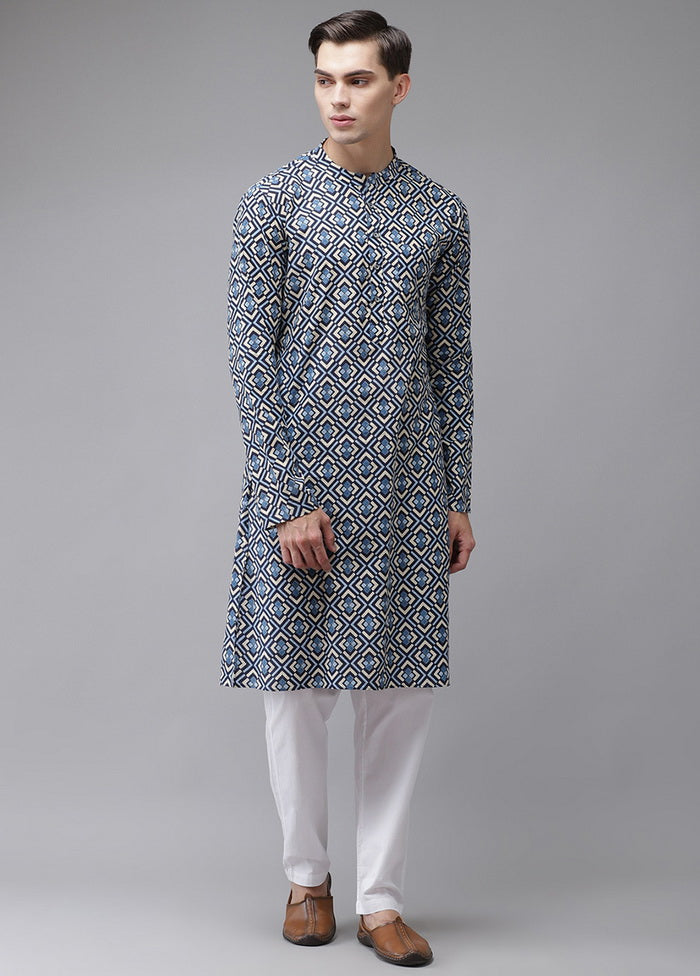 Blue And Beige Printed Straight Kurta VDVSD0514 - Indian Silk House Agencies