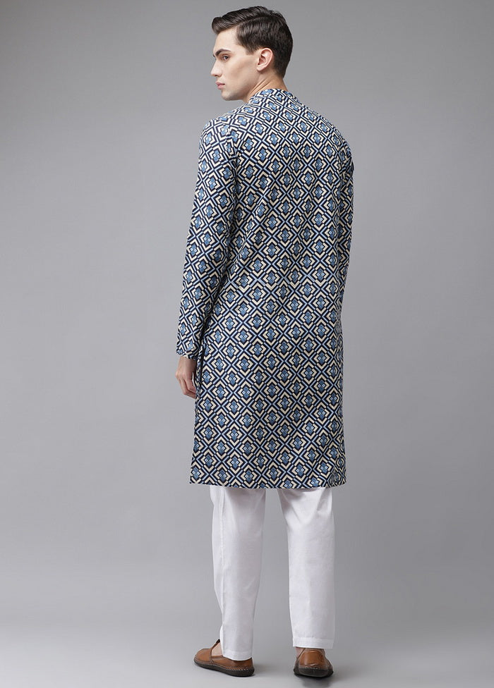 Blue And Beige Printed Straight Kurta VDVSD0514 - Indian Silk House Agencies