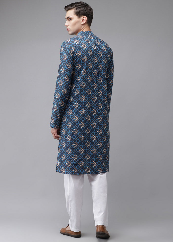 Blue And Beige Printed Straight Kurta VDVSD0515 - Indian Silk House Agencies