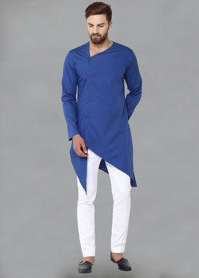 Cotton Full Sleeve Solid Blue Kurta VDVSD0125 - Indian Silk House Agencies