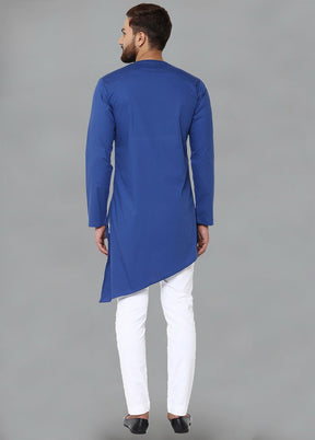 Cotton Full Sleeve Solid Blue Kurta VDVSD0125 - Indian Silk House Agencies