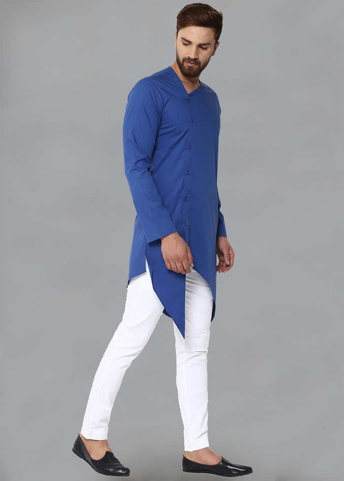 Cotton Full Sleeve Solid Blue Kurta VDVSD0125 - Indian Silk House Agencies