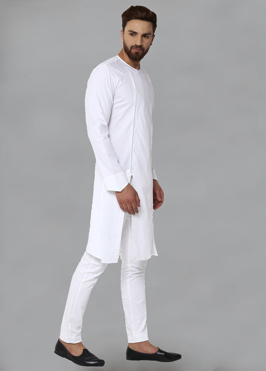 White Color Solid Cotton Kurta VDVSD0158 - Indian Silk House Agencies