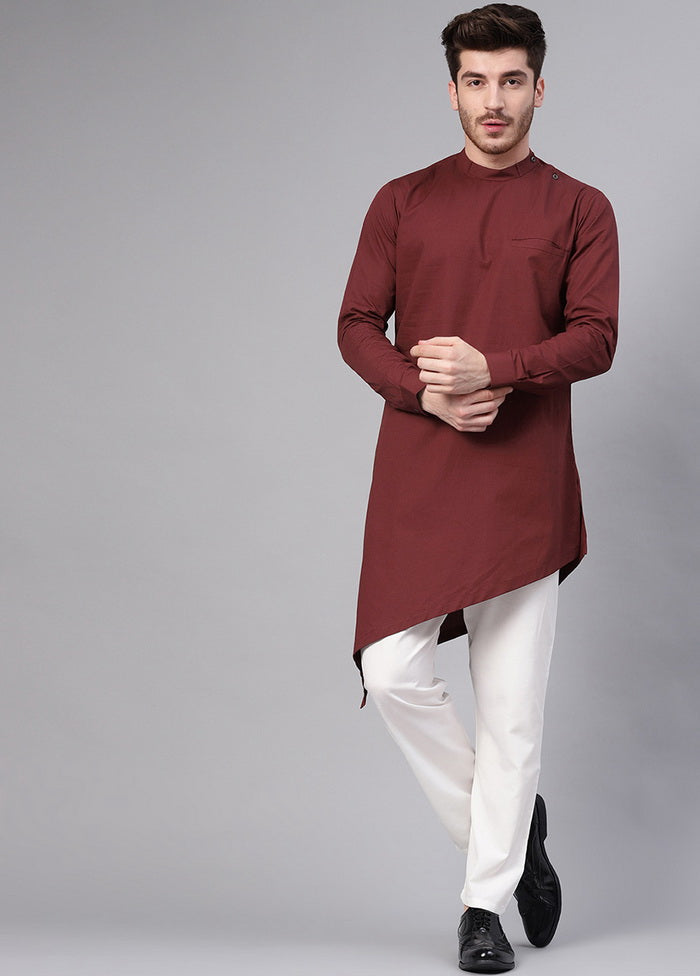 Cotton Full Sleeve Solid Burgundy Kurta VDVSD0344 - Indian Silk House Agencies