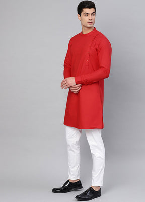 Red Color Solid Cotton Kurta VDVSD0431 - Indian Silk House Agencies