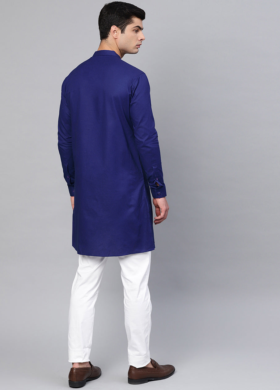 Cotton Full Sleeve Solid Blue Kurta VDVSD0451 - Indian Silk House Agencies