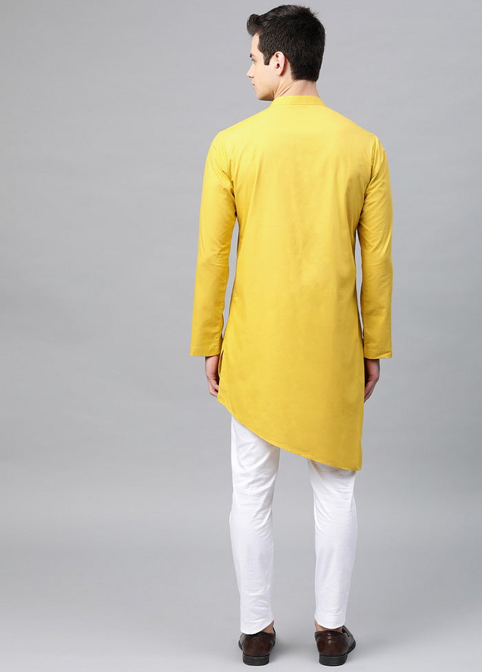 Cotton Full sleeve Solid Mustard Solid Straight Kurta With Yoke Thread Work VDVSD0470 - Indian Silk House Agencies