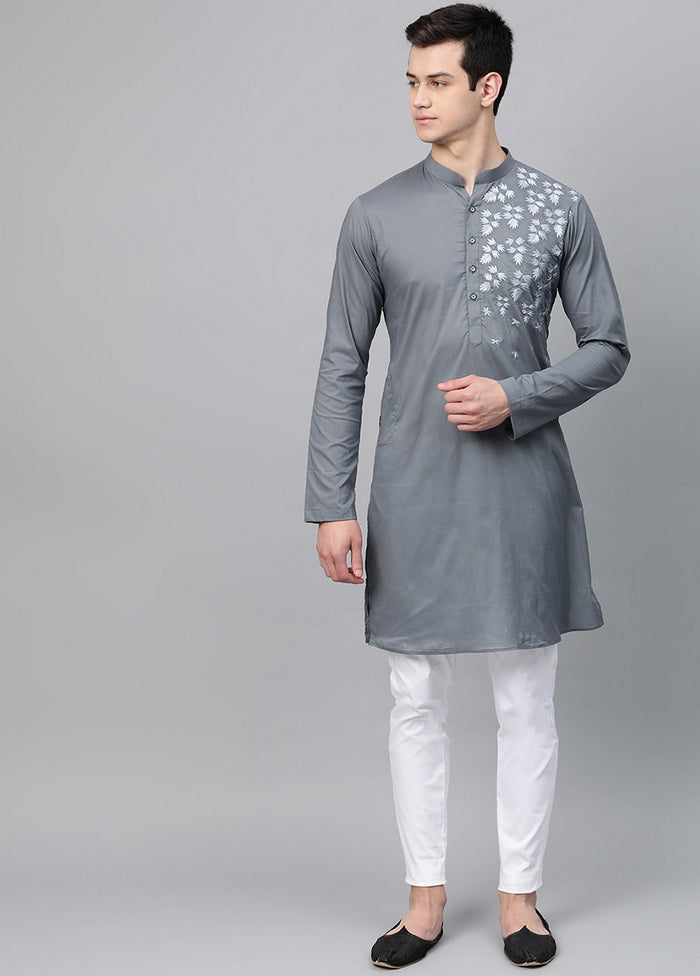 Grey Embroidered Straight Kurta VDVSD0484 - Indian Silk House Agencies