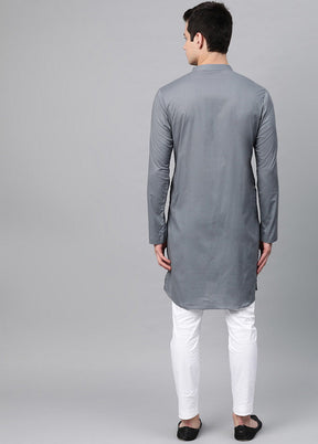 Grey Embroidered Straight Kurta VDVSD0484 - Indian Silk House Agencies