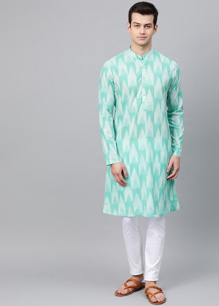 Turquoise Blue Printed Straight Kurta VDVSD0491 - Indian Silk House Agencies