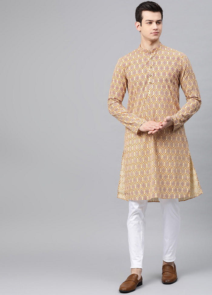 Cream and Brown Printed Straight Kurta VDVSD0492 - Indian Silk House Agencies