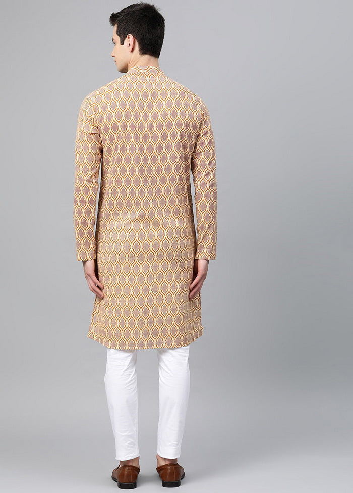 Cream and Brown Printed Straight Kurta VDVSD0492 - Indian Silk House Agencies