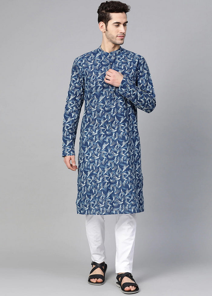 Blue Handblock Pure Cotton Straight Kurta VDVSD03112025 - Indian Silk House Agencies