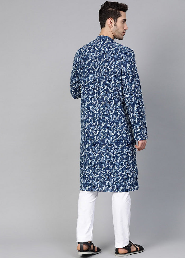 Blue Handblock Pure Cotton Straight Kurta VDVSD03112025 - Indian Silk House Agencies