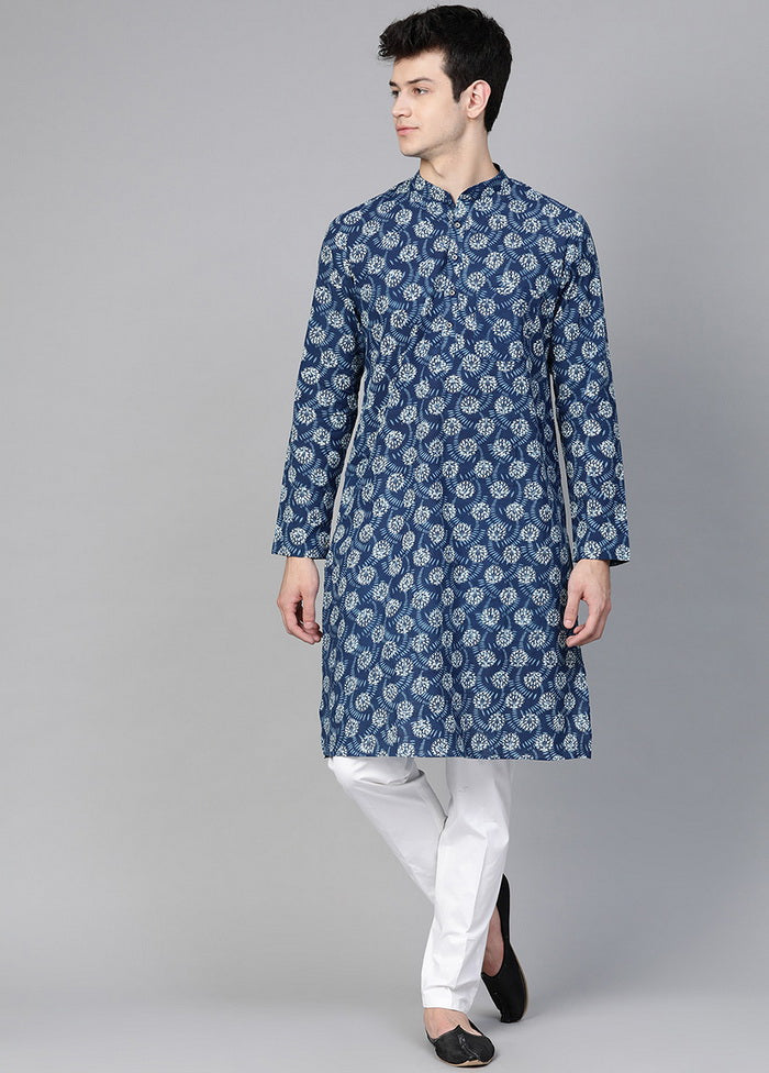 Blue Handblock Pure Cotton Straight Kurta VDVSD03112026 - Indian Silk House Agencies