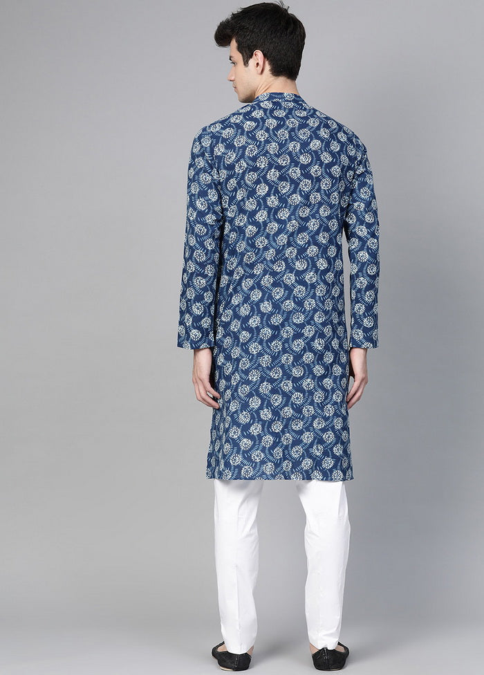 Blue Handblock Pure Cotton Straight Kurta VDVSD03112026 - Indian Silk House Agencies