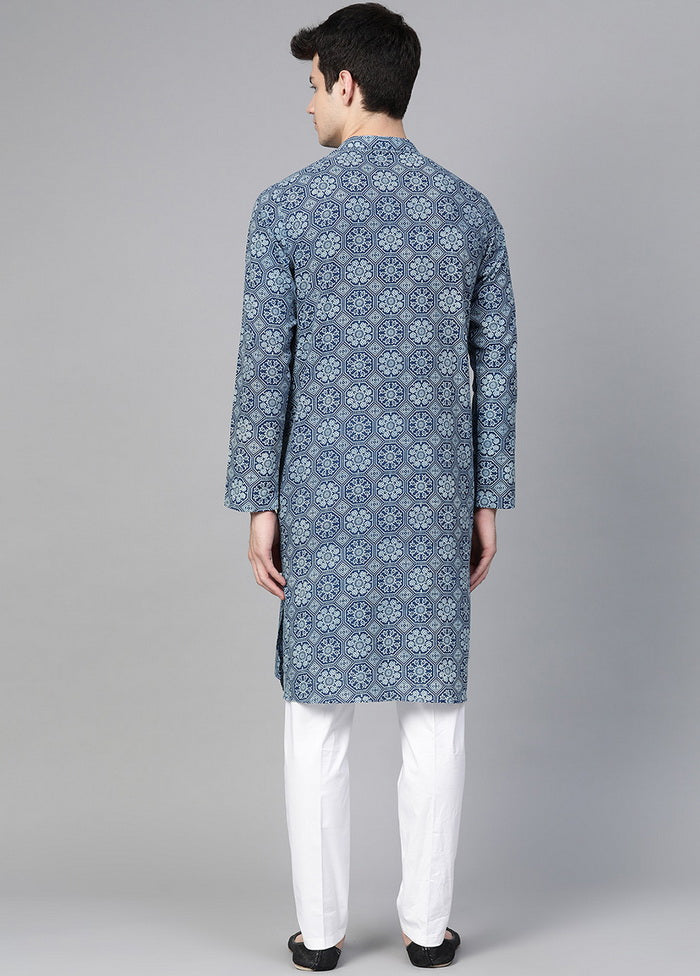 Blue Handblock Pure Cotton Straight Kurta VDVSD03112027 - Indian Silk House Agencies