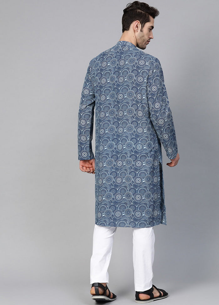 Blue Handblock Pure Cotton Straight Kurta VDVSD03112028 - Indian Silk House Agencies