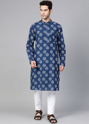 Blue Handblock Pure Cotton Straight Kurta VDVSD03112029 - Indian Silk House Agencies