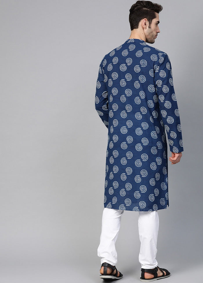 Blue Handblock Pure Cotton Straight Kurta VDVSD03112029 - Indian Silk House Agencies