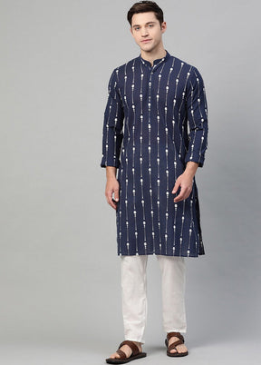 Navy Blue Pure Cotton Straight Kurta VDVSD03112022 - Indian Silk House Agencies