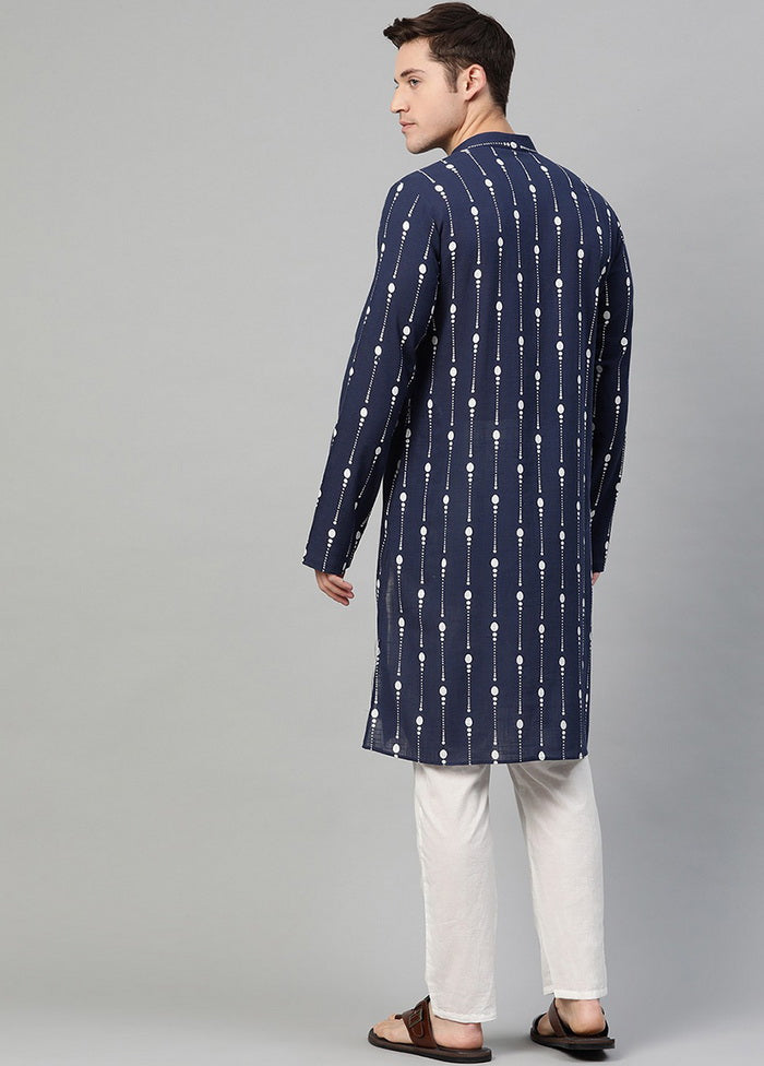 Navy Blue Pure Cotton Straight Kurta VDVSD03112022 - Indian Silk House Agencies