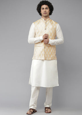 Gold Pure Silk Kurta And Pajama Set With Jacket VDVSD1912222 - Indian Silk House Agencies